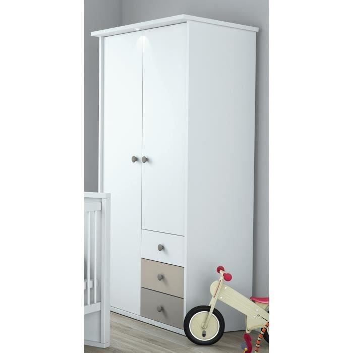 PLAGE Armoire 2 portes coloris blanc, basalte et argile