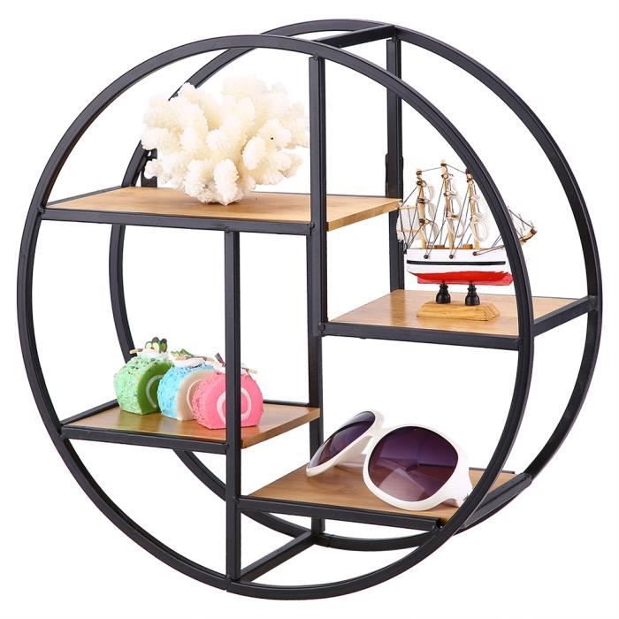 étagère Murale Ronde En Bois Fer Artisanat Rack Storage Pour