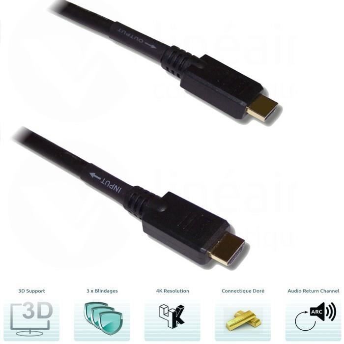 Cordon HDMI amplifié mâle / mâle 20m