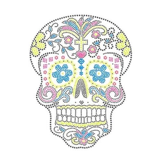 Motif à floquer Transfert strass thermocollant Skull tête de mort