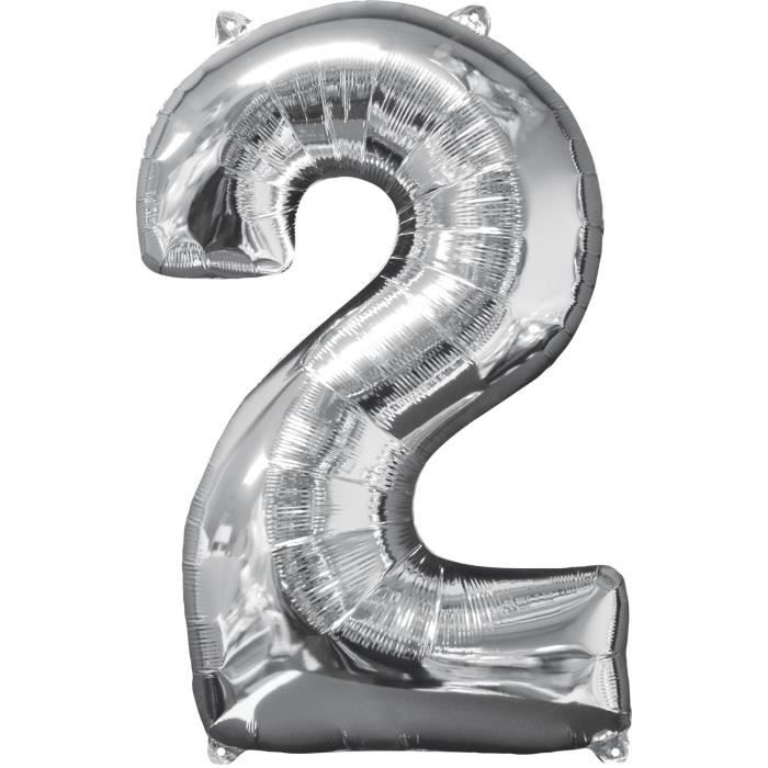 AMSCAN Ballon chiffre 2 - 51 x 66 cm - Argent