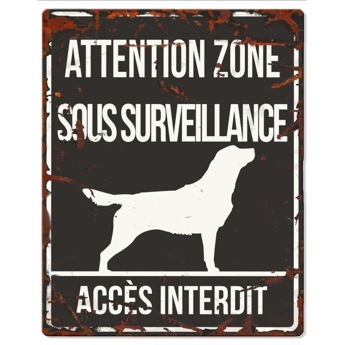 D&D Plaque Attention Chien Retriever - Noir