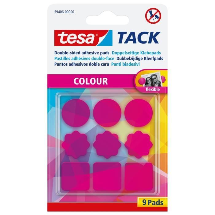 TESA 9 pastilles adhésives TACK Couleur - Rose