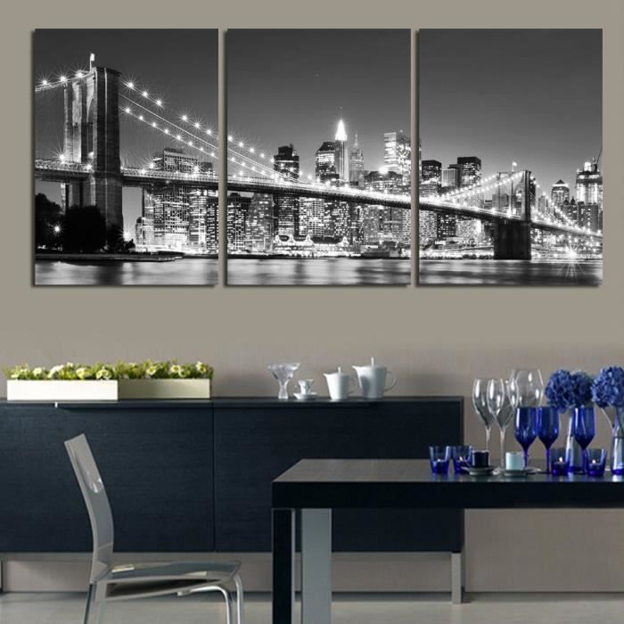 3 Pcs Peinture Murale Moderne New York Brooklyn Bridge Accueil Art