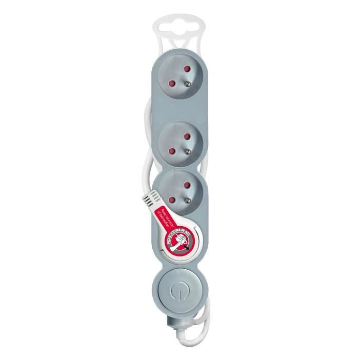 Bloc multiprises 4 prises 16A avec interrupteur équipé d'une fiche extraplate silver
