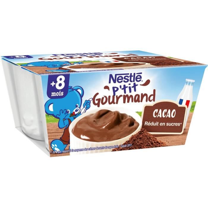 Desserts bebe 8+ mois chocolat Nestle P'tit Gourmand - les 4 pots de 100 g