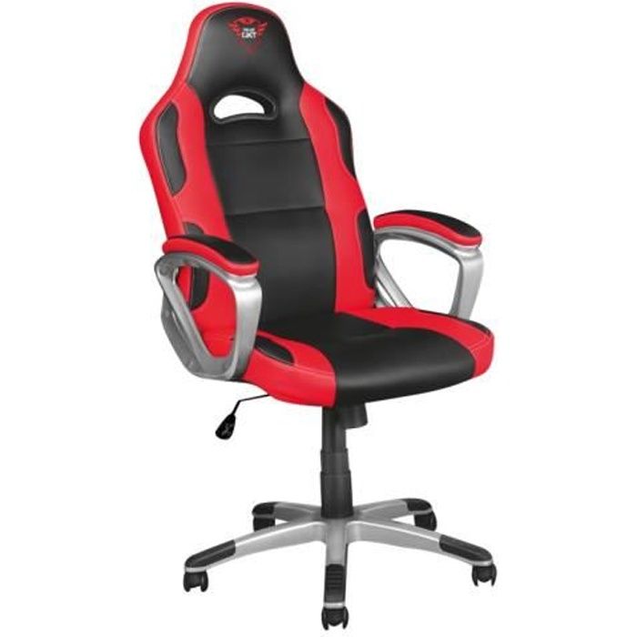 TRUST Gaming GXT 705 Ryon Gaming Chaise ergonomique accoudoirs en forme d'anneau pivotant cuir polyuréthane noir, rouge