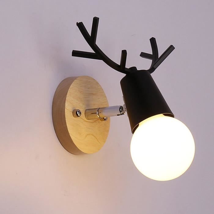 Moderne Abat Noir Applique Jour De Murale MétalBois E27 Cerf2 Pour Tête Intérieur Y6bv7ygf