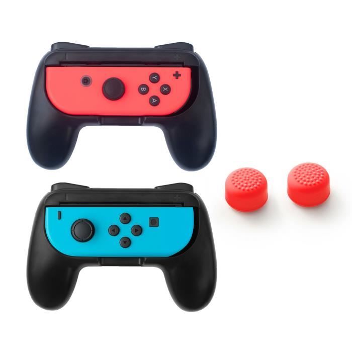 INSTEN® Pour Manette Joy,Con Nintendo Switch Pack Lot de 2 Supports Confort Grip ergonomique Noir + 2 Bouchons Capuchons Grip R\u2026