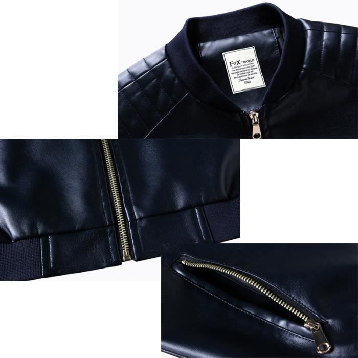 Stand bleu Collar En Veste Marin Kaki noir Casual Solid marron Hommes Cuir qgtnz