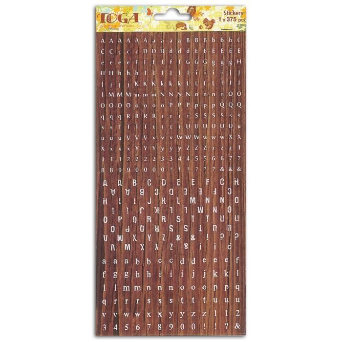 TOGA Planche de mini stickers alphabet – Majuscules minuscules - imitation bois