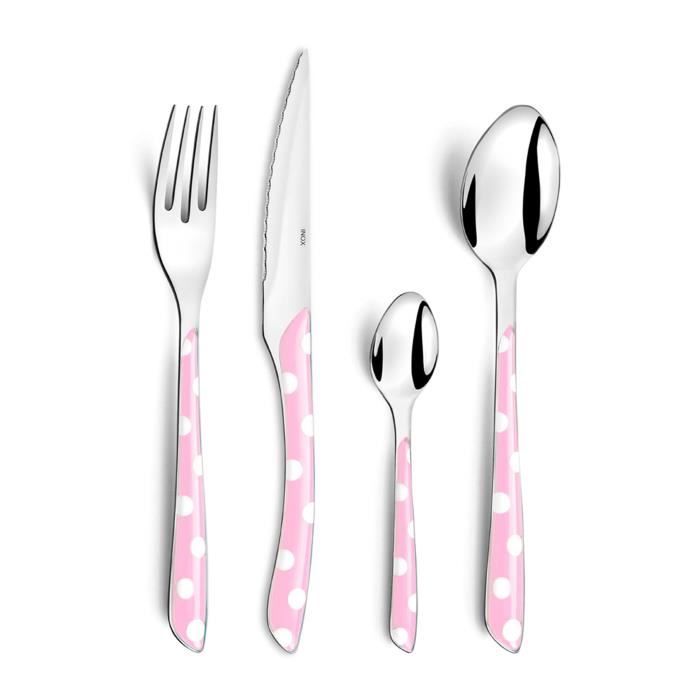 AMEFA Valisette de 24 couverts Gamme Eclat pois - Rose poudré