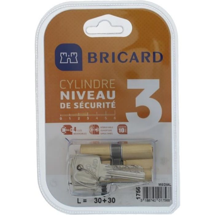 BRICARD MEDIAL 1756 Cylindre 3030 mm double entree laiton jaune niveau