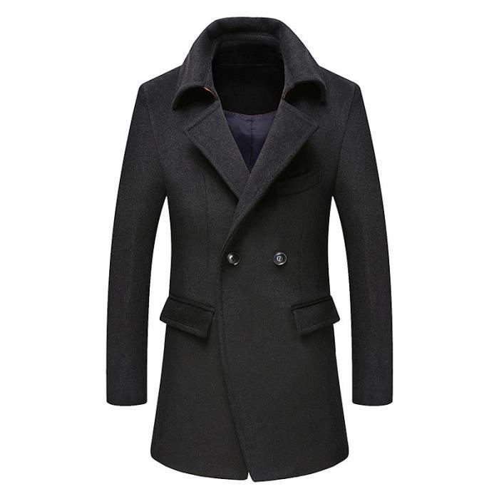 Classique Croisé Boutonnage À Pardessus Homme Laine Hiver Manteau Couleur Double Unie Automne zqFS7Xx
