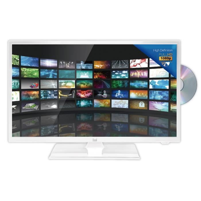 DUAL Téléviseur Camping Car LED Full HD 24'' Combo DVD - 12V - Blanc