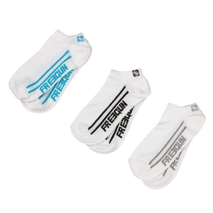 FREEGUN Lot de 3 paires de Chaussettes Sneakers Freestripe - Blanc