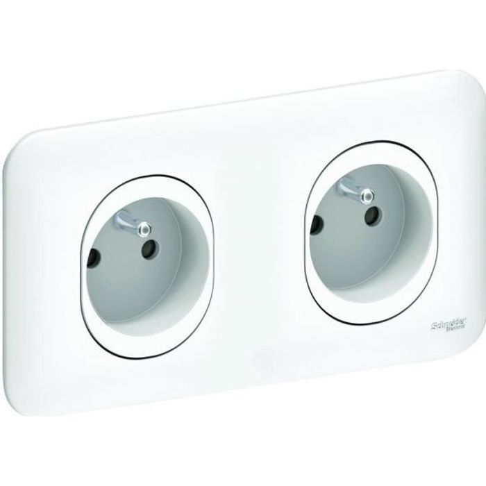 SCHNEIDER ELECTRIC Double prise de courant 2P+T pré-câblée avec éclipses Ovalis