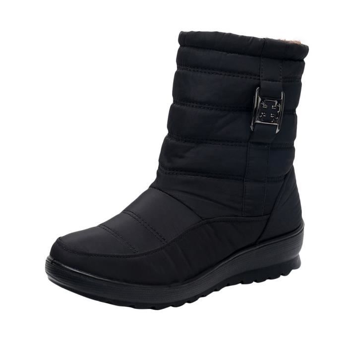 Chaud Chaussures Boot aged Hiver Noir Femmes Moyen Neige Femme Casual Bottes Bottine 6wx0d0ERq