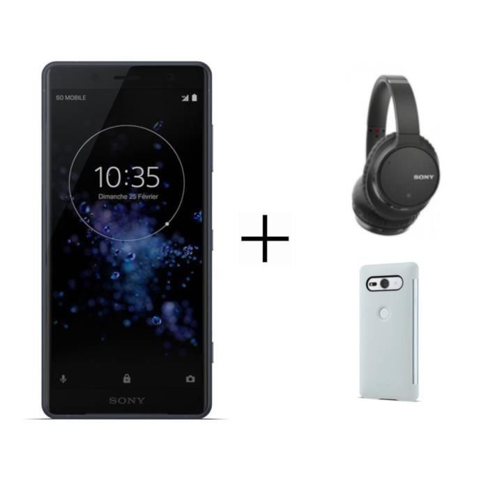 Pack SONY Xperia XZ2 Compact Noir + OFFERTS : 1 casque micro et 1 Cover Touch