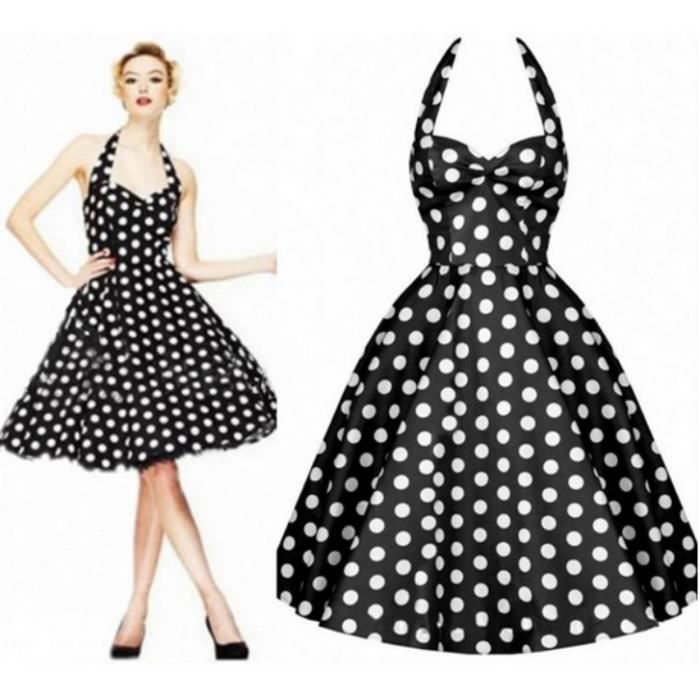 ROBE Femme Robe Années 50 Vintage à Pois Jupe Plissé.