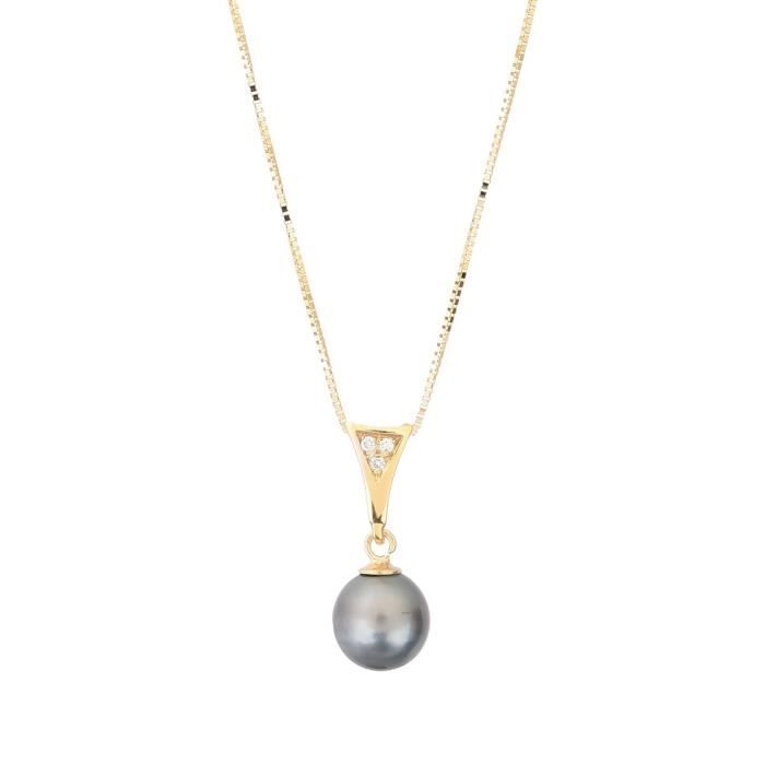 PERLINEA Collier Or Jaune 375° Diamants et Perle de Tahiti Femme