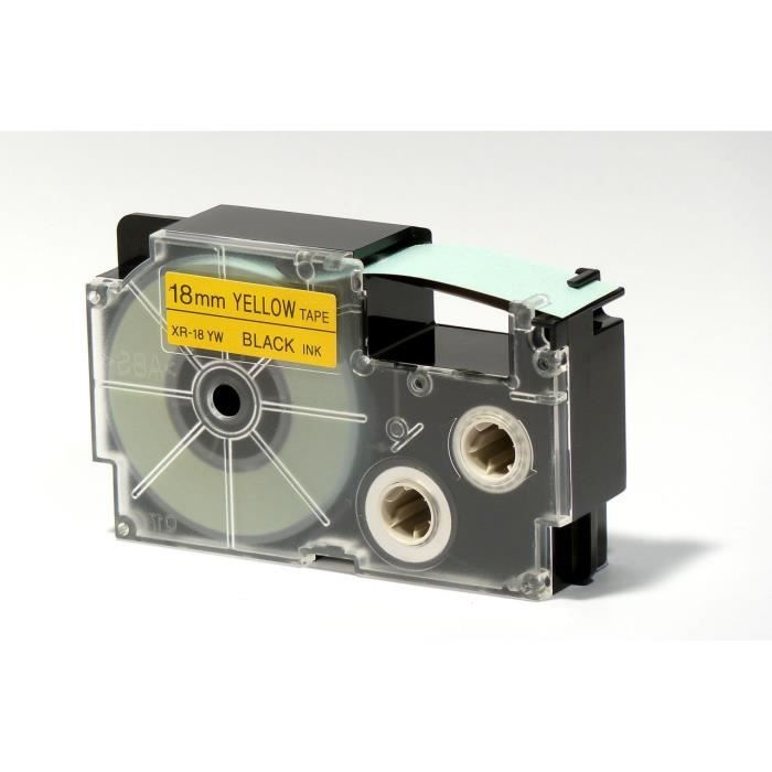 Ruban coloré jaune écriture noire pour les étiqueteuses KL-130, KL-820, KL-HD1 et KL-G2. XR-18YW1 (18 mm) jaune