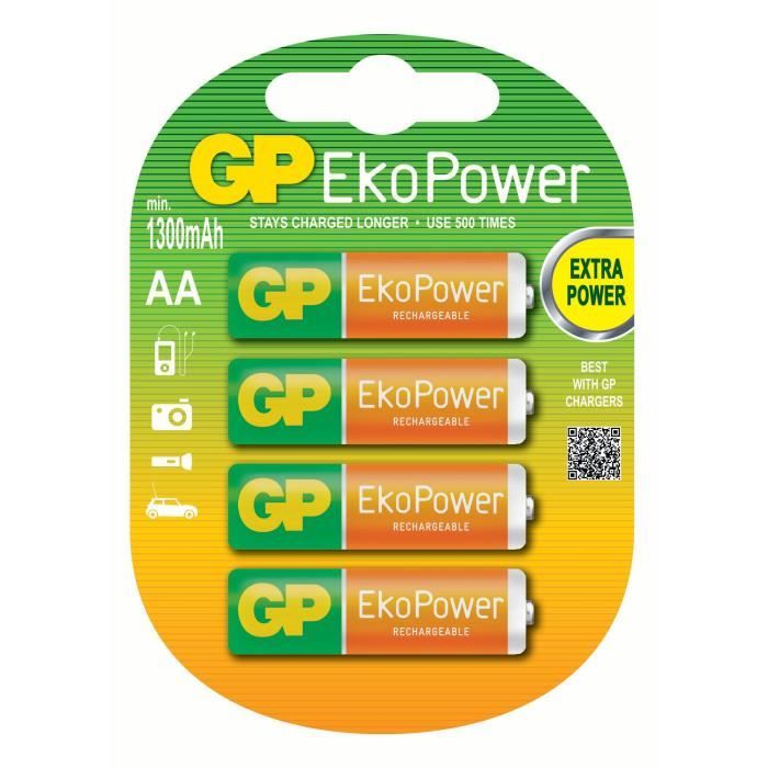 PILES RECHARGEABLE - GP 130AAHCE-2UC4 R6 AA 4pces EkoPower /NiMH