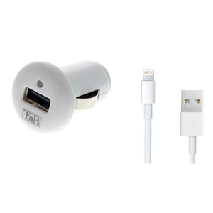 TNB Pack chargeur voiture lightning 2.4A pour iPad/iPhone 5-6/iPod Touch 5 - Blanc