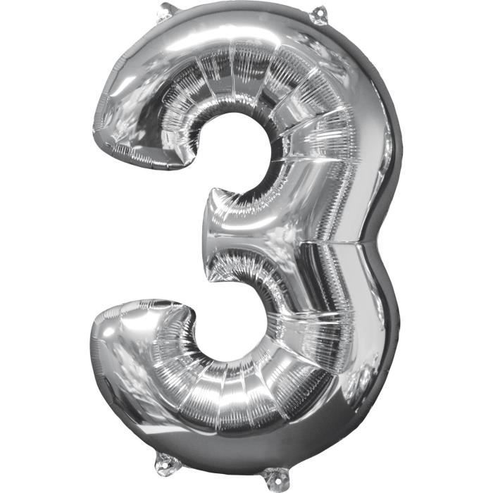 AMSCAN Ballon chiffre 3 - 51 x 66 cm - Argent