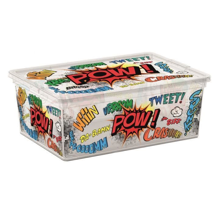 C BOX STYLE Boîte de rangement pour enfant Comics - 11 L - 37 x 26 x 14 cm - Blanc et multicolore