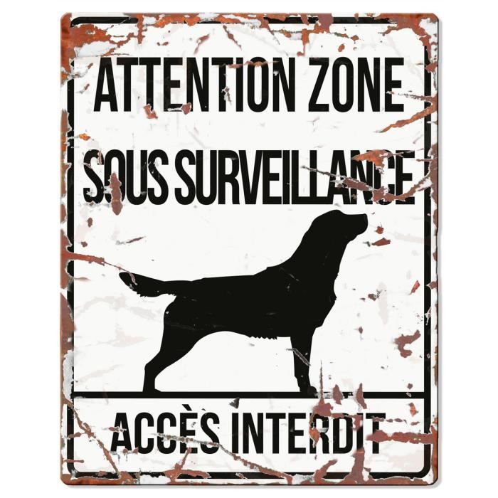 D&D Plaque Attention Chien Retriever - Blanc