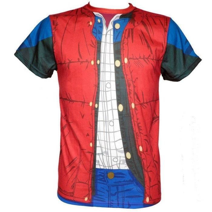 BACK TO THE FUTURE T-shirt Motif Marty Mcfly Costume In VHS BOX Bleu