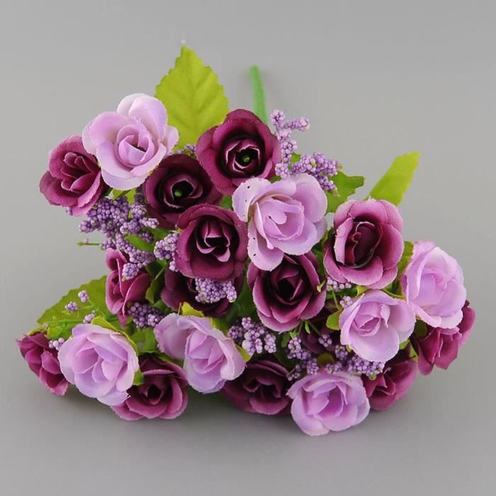 21pcs têtes bouquet fleurs artificielle de rose Violet ...