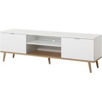 MEUBLE TV GÖTEBORG Meuble TV scandinave blanc - L 160 cm MEUBLE TV GÖTEBORG Meuble TV scandinave blanc - L 160 cm
