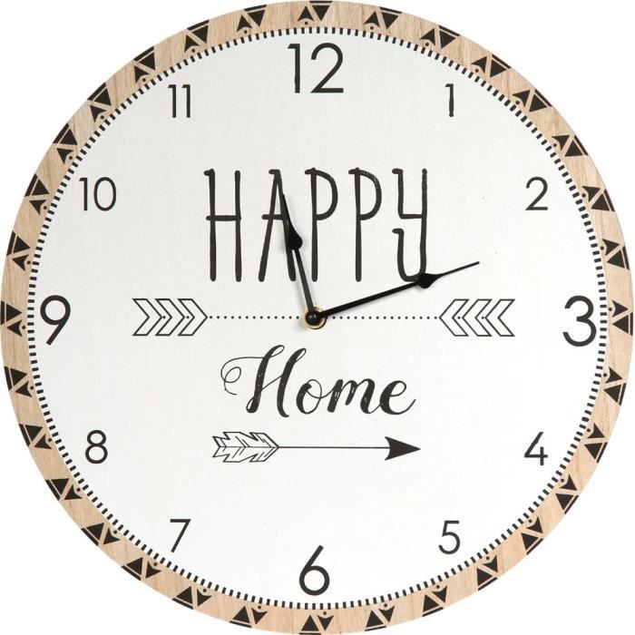 THE HOME DECO FACTORY Horloge en bois - Ø 60 cm - Blanc et marron