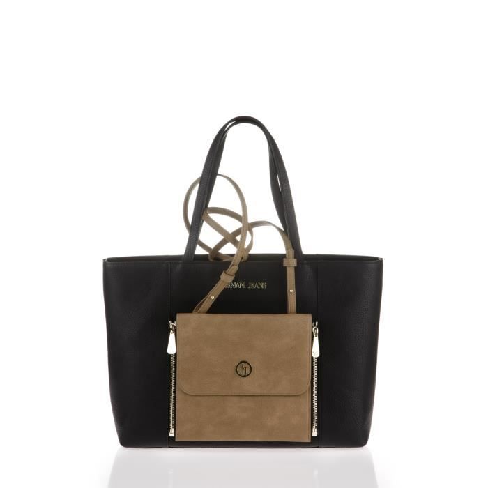 ARMANI JEANS - Sac 2 en 1 Cabas Noir et Pochette Taupe à Bandoulière - Femme