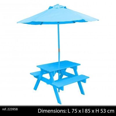 Table Jardin Enfant Avec Parasol + Banc Intégrés Couleur Bleu ... Table Jardin Enfant Avec Parasol + Banc Intégrés Couleur Bleu ...