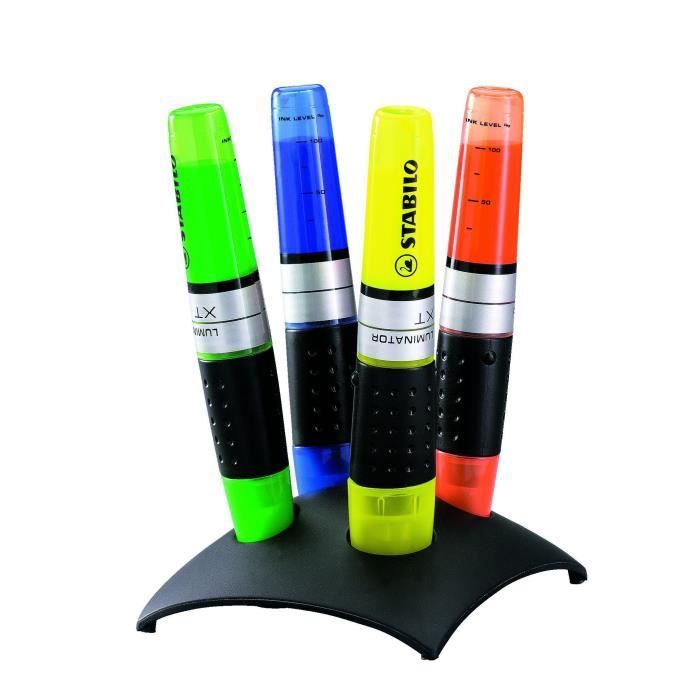 STABILO LUMINATOR - Set de bureau et lot de 4 surligneurs - jaune + vert + bleu foncé + orange