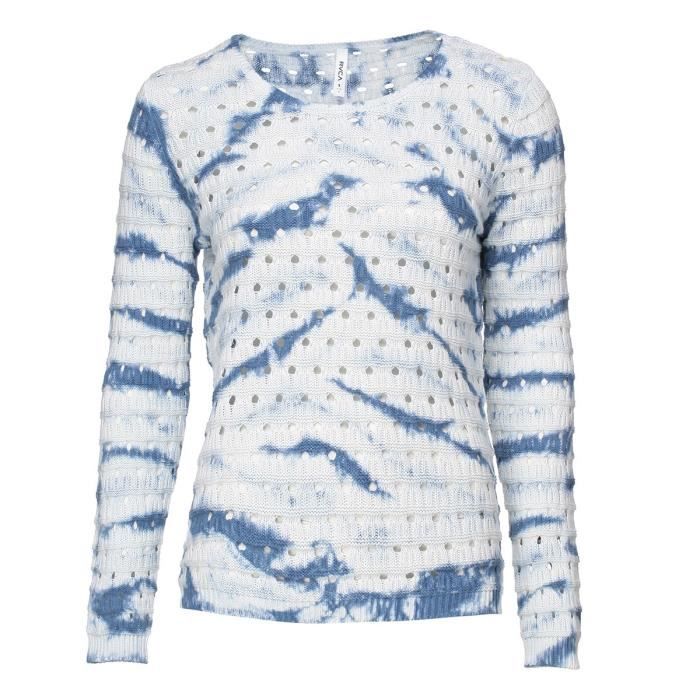 RVCA Pull Breezy U3JPRB Vintage - Femme - Blanc et bleu