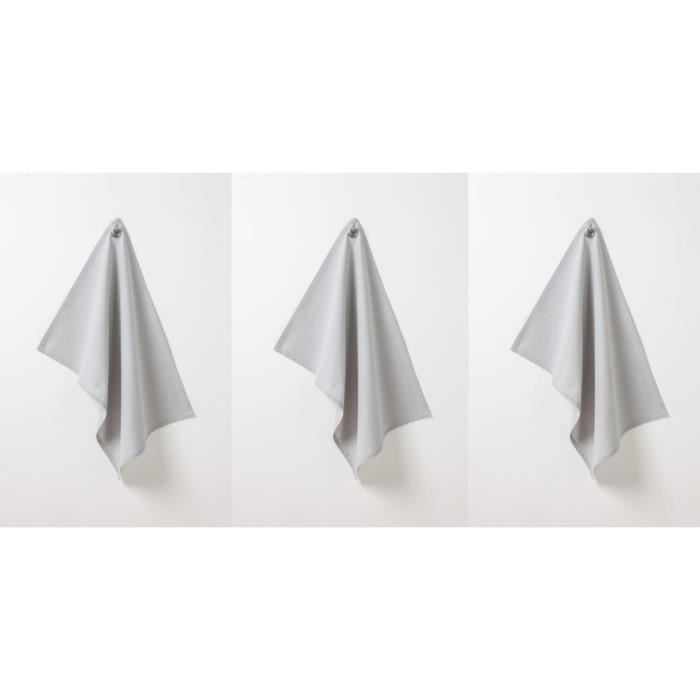 TODAY Lot de 3 torchons 100% coton 50x70cm zinc