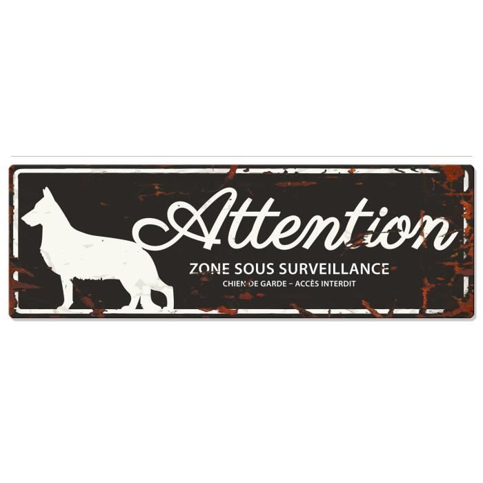 D&D Plaque Attention Chien German Shepheard - Noir