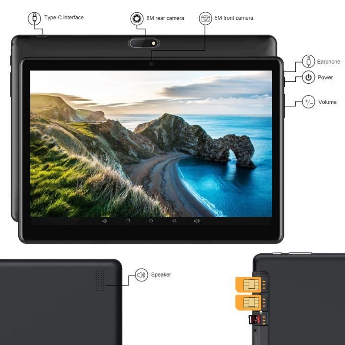 Tablette Tactile 2 en 1 Book Noir -Tab 4G Double1