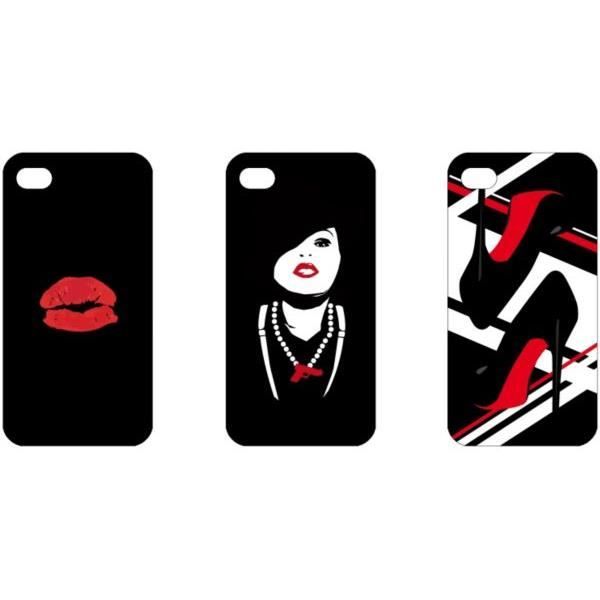 WE Coque de protection pour iPhone 4 et 4 Pack Lady - 1 coque et 3 designs avec contour rouge