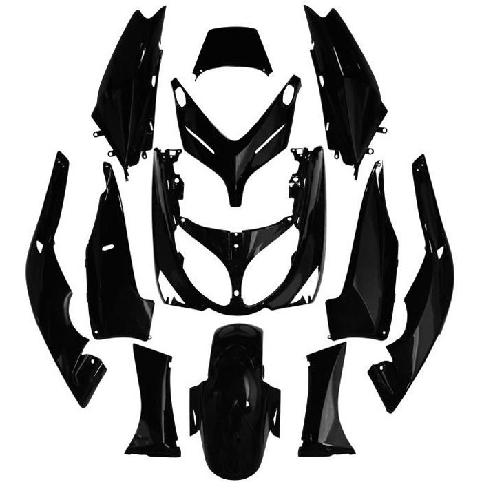 carrosserie/carenage maxiscooter adaptable yamaha 500 tmax 2001>2007 noir brillant (kit 12 pieces) -p2r-