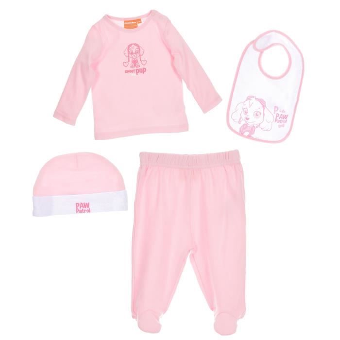 Set t-shirt pantalon bavoir bonnet bébé Fille PAT' PATROUILLE - 100% coton Rose