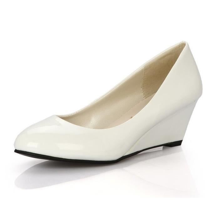 Blanc Grand Pu beige Compens Escarpin rose blanc Femme Hee noir Cuir De Rouge Tnqfq0FS