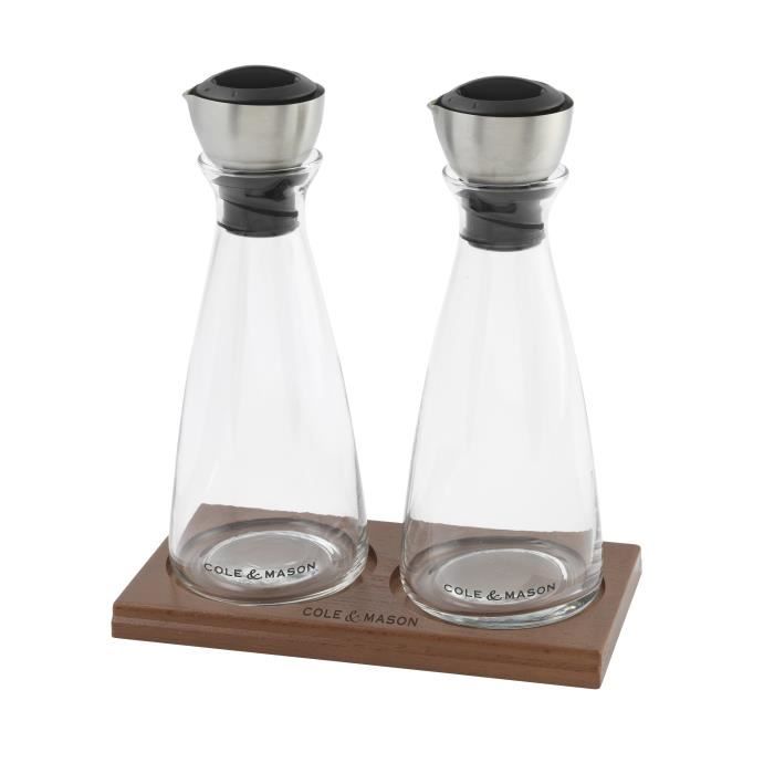 COLE&MASON FLOW SELECT Coffret huilier et vinaigrier doseurs H103588 22cm gris, noir et transparent