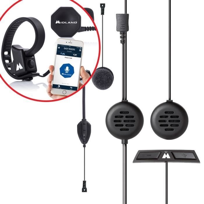 MIDLAND Intercom de 2 personnes 200 mètres avec alerte vocale pour casque Intégral + Boutton sans fil Push to talk