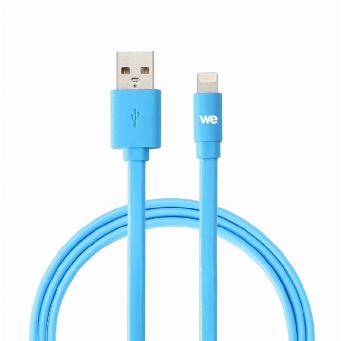 WE Câble USB Apple plat - 2 mètres - Silicone - Bleu