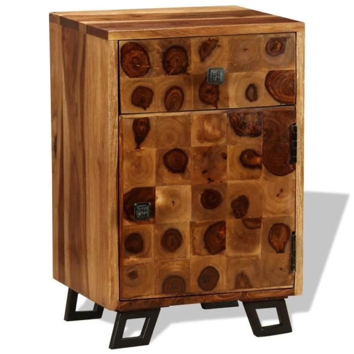 table de chevet bois massif de sesham 37 x 30 x 54 cm avec 1 tiroir